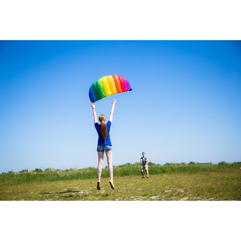 HQ Kites Beach and Fun Calypso II Radical- Beginner Stunt Kite - 43 Inch  Dual - Line Sport Kite, Color: Rainbow - Active Outdoor Fun for Ages 8  Years